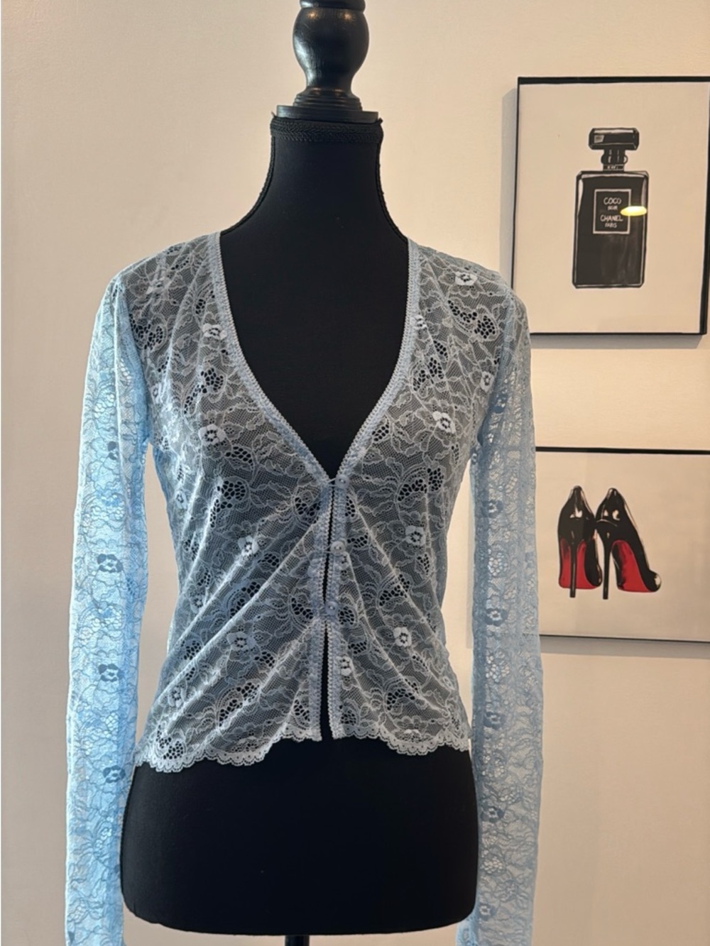 ZARA Baby Blue Lace Cardigan Top – Size Small (NWT)